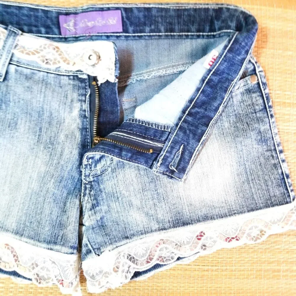 Y2K Dream Red Bell sequin trimmed jean shorts 30